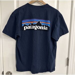 PATAGONIA P-6 Logo Graphic T-shirt Men Adult‎ Medium Navy Blue 38906